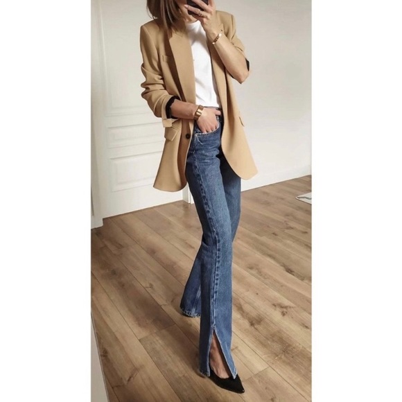 NWT Joie Faux Leather Tan Beige Blazer Coat Jacket - Picture 2 of 8